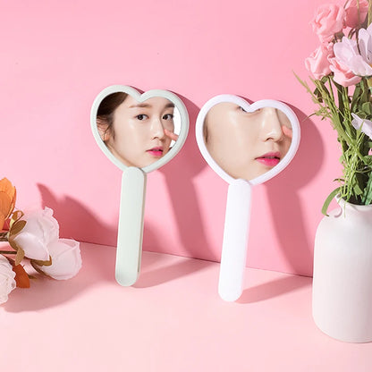 Zonyin Custom Logo Handheld Cosmetic Mirror Wholesale Portable Pink Heart Design Cute Small Girls Makeup Mirror