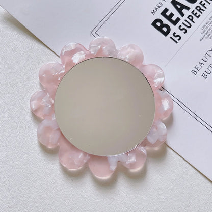 Zonyin Promotion High-End Portable Mini Makeup Mirror Compact Retro Acetate Plate Sunflower Custom Logo Pocket Mirror for Girls