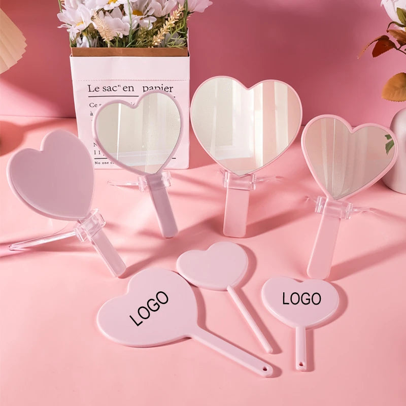 Zonyin Wholesale Heart Shape Hand Cosmetic Mirror Custom logo Plastic Portable Handheld Makeup Mirror Promotional Gift