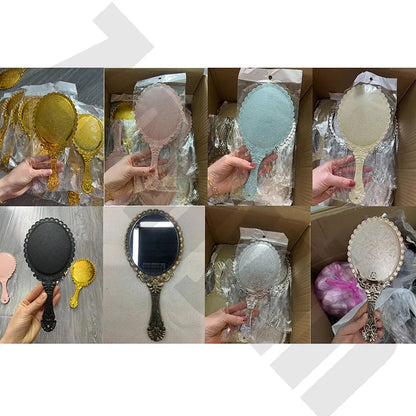 Zonyin High Quality Gold Oval Handheld Makeup Mirror Custom Logo Vanity Retro Hand Held Cosmetic Mirror for Women Girls Gift