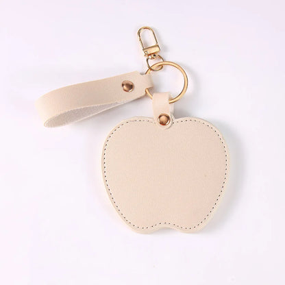 Zonyin Unique Christmas Gifts Red Apple-Shaped Pocket Mirror Foldable Pink Pu Leather Small Makeup Keychain Mirror for Women
