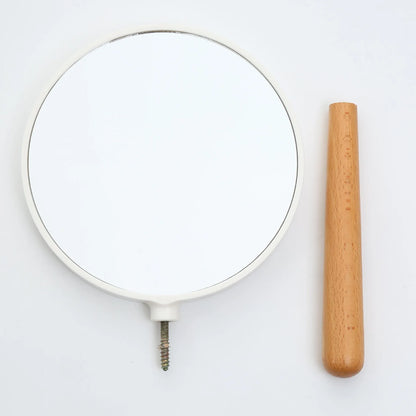 Zonyin Custom Logo Plastic Portable Small Handheld Mirror Round Double Sided Magnifying Cosmetic Mirror With Wooden Handle