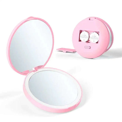 Zonyin Custom Logo Light LED Travel Makeup Mirror Compact Folding Handheld Magnifying Cosmetic Vanity Mirror Pocket Mini Size