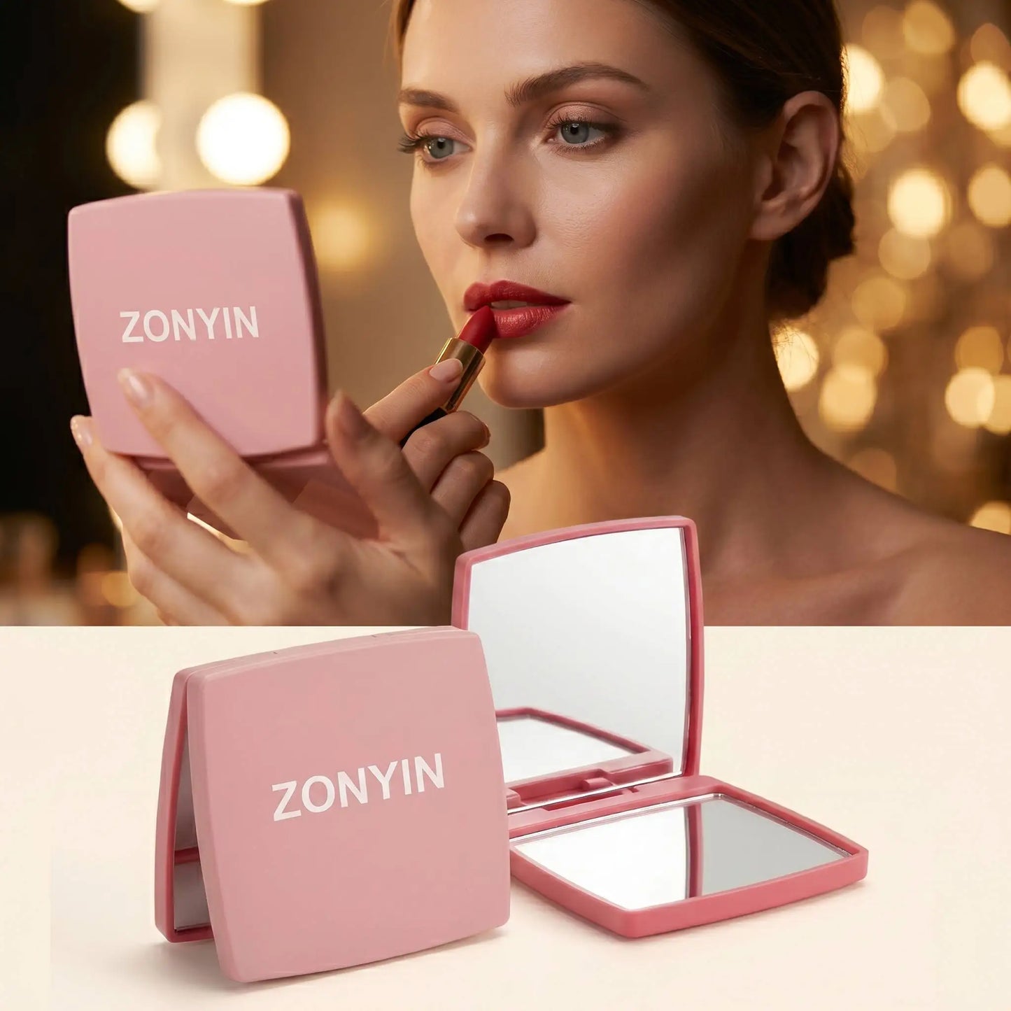 Zonyin Hot Selling Customized logo Simple square Flip Plastic Makeup Mirror Mini Portable Folding Pocket Mirror for Women Gift