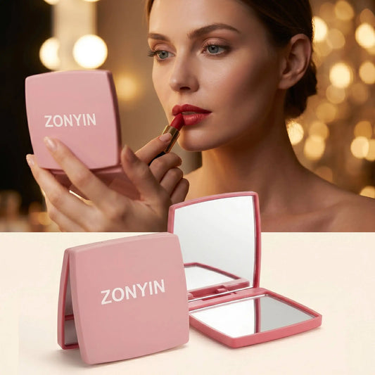 Zonyin Hot Selling Customized logo Simple square Flip Plastic Makeup Mirror Mini Portable Folding Pocket Mirror for Women Gift