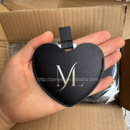 Zonyin Women's Gift Heart Shaped Pu Leather Pocket Mirror Customized Your Logo Small Travel Makeup Mirror for Valentine's Day