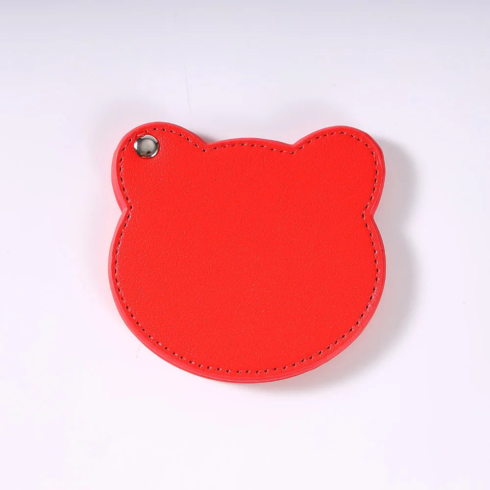 Zonyin Customized Personalized Logo Pu Leather Glass Mirror Lovely Black Bear Shaped Pocket Makeup Mirrors for Travel