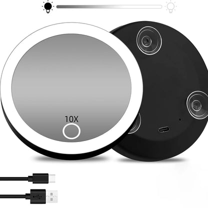 Zonyin Single Side 5X/10X Magnifying LED Light Round Cosmetic Mirror with 3 Suction Cups Personalized Wall Mounted Foldable