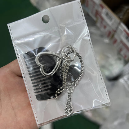 Zonyin Wholesale Mini Handle Handheld Makeup Mirror Keychain with Pendant Comb Mobile Phone Hanging Bag Decorative Accessories
