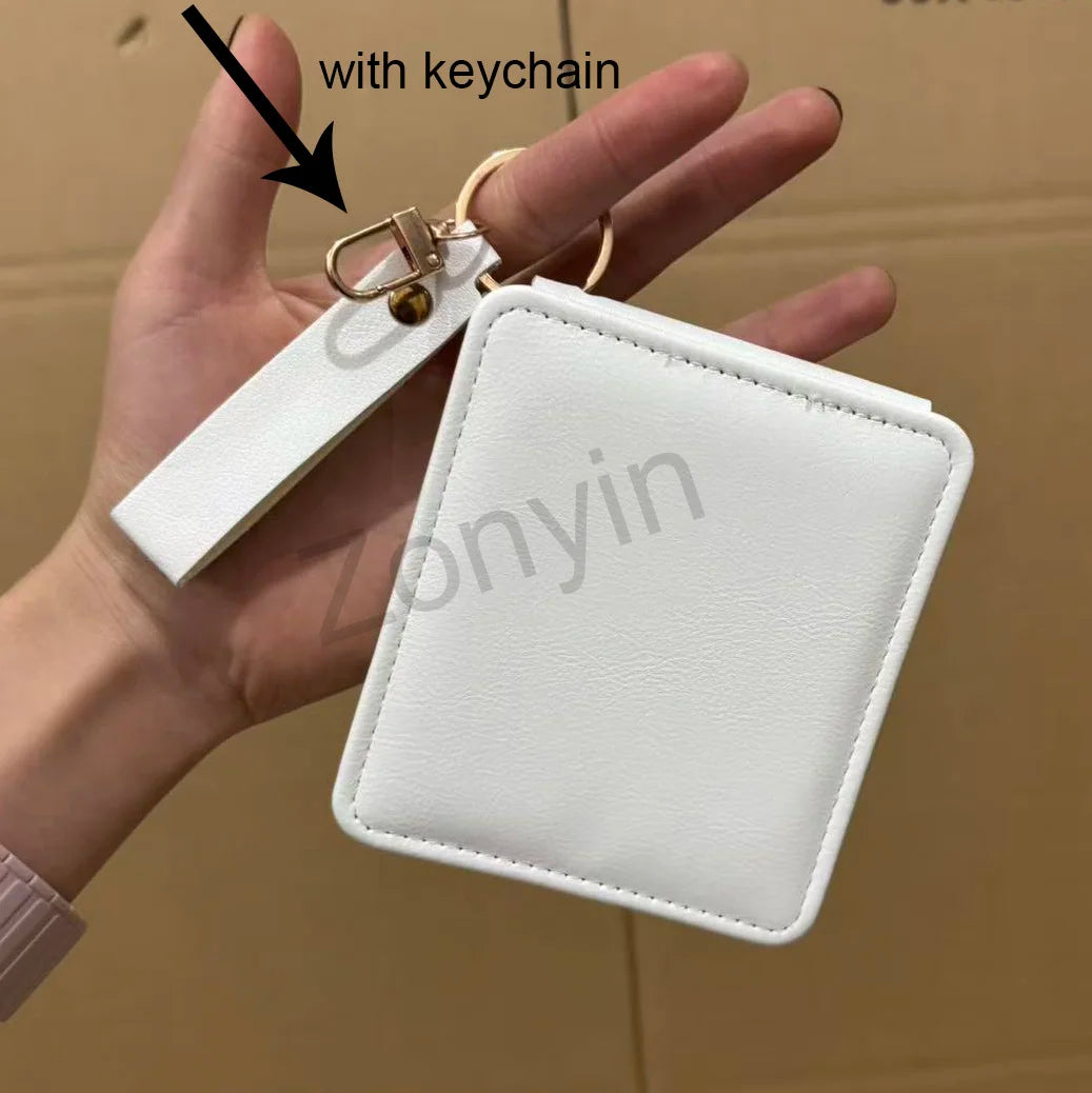 Zonyin Pink Purple Blue Macron Color Pu Leather Folding Makeup Mirror Portable Travel Standing Desktop Vanity Cosmetic Mirrors