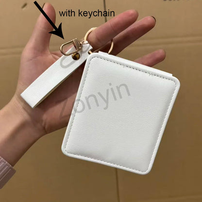 Zonyin Pink Purple Blue Macron Color Pu Leather Folding Makeup Mirror Portable Travel Standing Desktop Vanity Cosmetic Mirrors