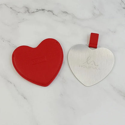 Zonyin High Quality Lovely Heart Design Compact Mirror No Break Stainless Steel Mirror  Pu Leather Pocket Mirror for Women Girls