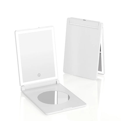 Zonyin New Rechargeable Folding Travel LED Compact Makeup Mirror With 3X Magnifying Portable Tabletop Cosmetic Mirror for Travel