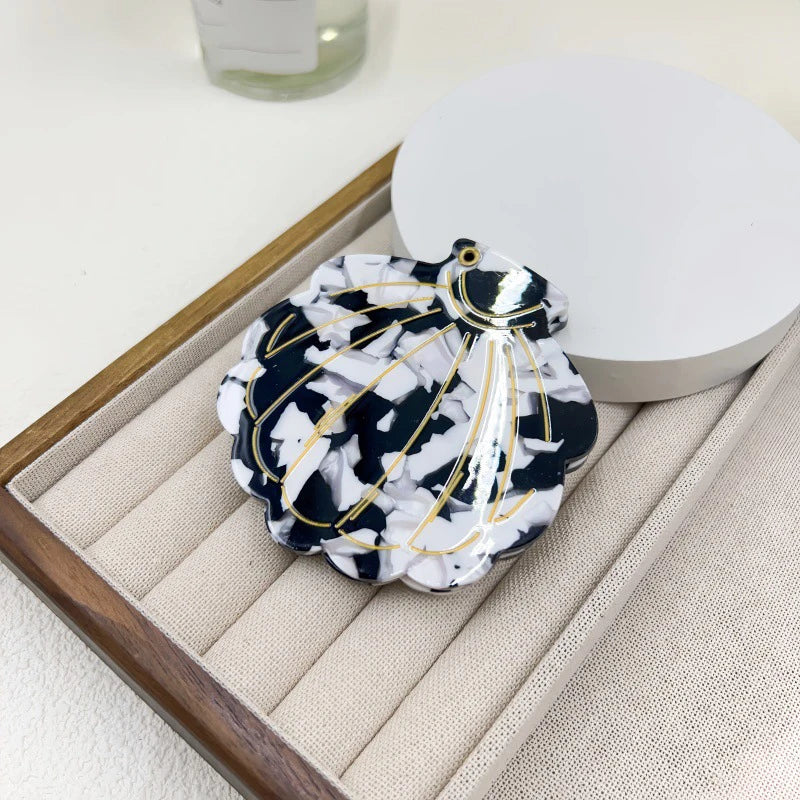 Zonyin Eco-Friendly Acetate Portable Travel Cosmetic Mirror Custom Logo Shell-Shaped Makeup Mirror for Girls Personalized
