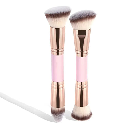 Zonyin Double Ended Synthetic Hair Wood Handle Custom logo Foundation Blush Brush Private Label Foundation Cosmetic Makeup Brush