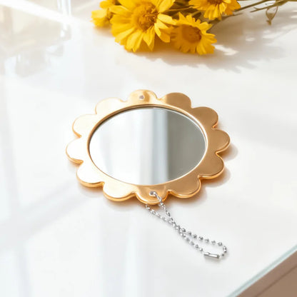 Zonyin Wholesale Custom Logo Small Cute Flower Shape Pocket Mirror Plastic Sunflower Hand Compact Makeup Mirror for Bag Travel