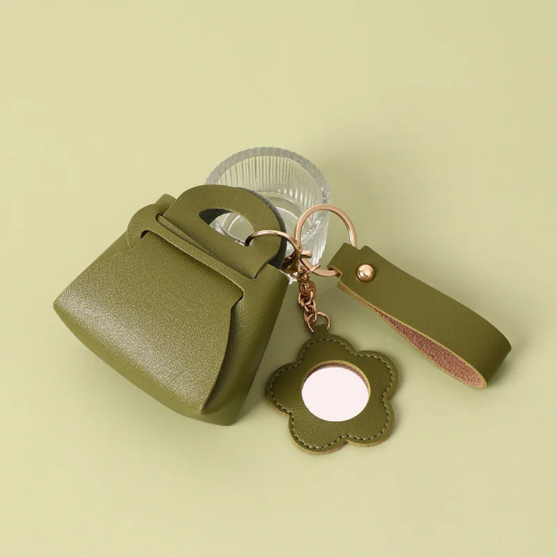 Zonyin Portable PU Leather Bag-Shaped Handheld Makeup Mirror with Keychain Mini Coin Purse Style Pocket Mirror