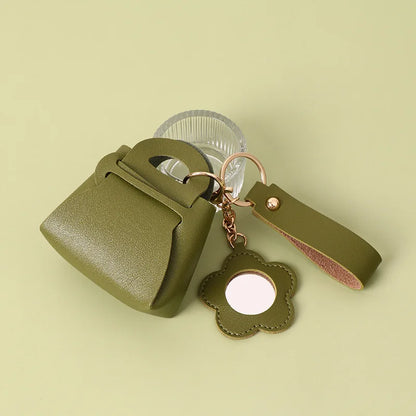 Zonyin Portable PU Leather Bag-Shaped Handheld Makeup Mirror with Keychain Mini Coin Purse Style Pocket Mirror