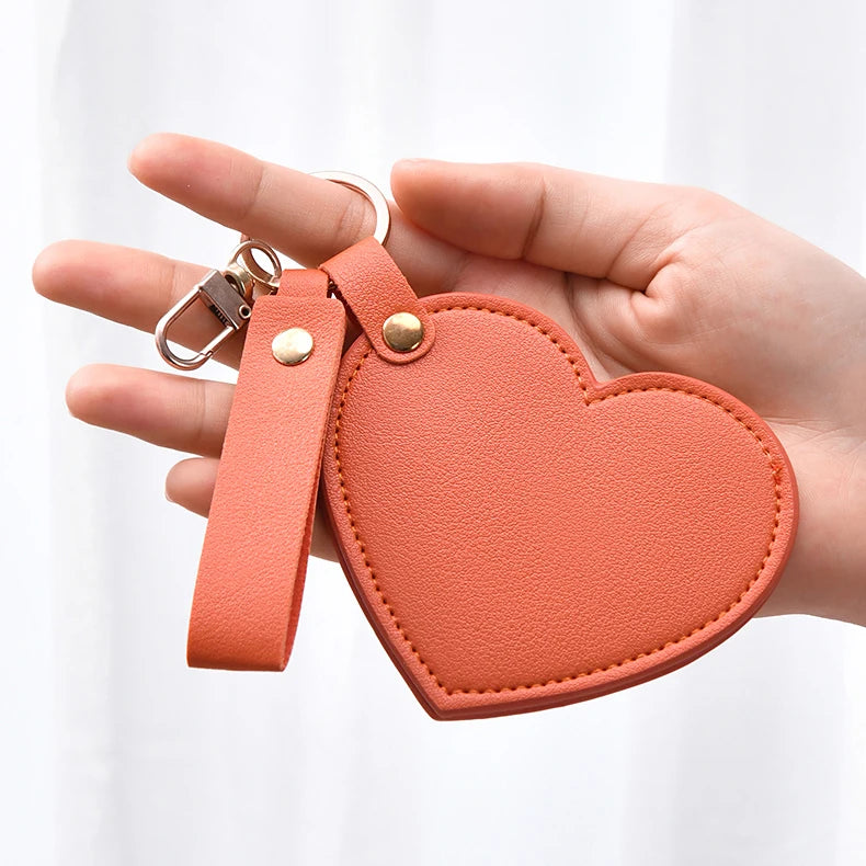 Zonyin Custom Logo Heart Shape Keychain Mirror with Pu Leather Case Portable Cute Small Compact Cosmetic Mirror for Travel