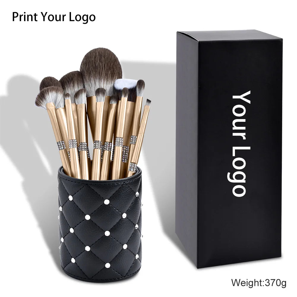 Zonyin Luxury 12Pcs Champagne Gold Soft Private Label Makeup Brushes Bling Glitter Diamond Makeup Brush Set With Rhinestone