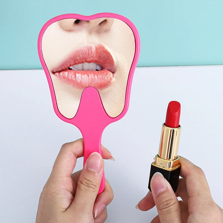 Zonyin Custom Logo Small Plastic Cute Tooth Shape Handheld Mirror Portable Compact Small Vintage Pocket Mirror for Gift