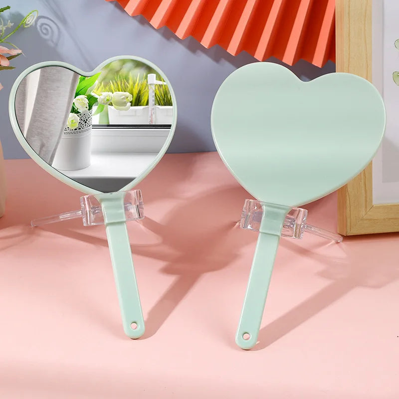 Zonyin Large Portable Travel Makeup Mirror Custom Logo Heart Shaped Hand Held Cosmetic Mirror Plastic Pocket Mirror for Girls