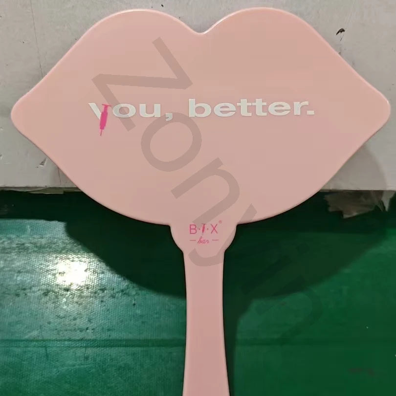 Zonyin Hot Sale Custom logo Large Handheld Mirror Lip Design Portable Plastic Personalized Hand Cosmetic Makeup Mirror for Girls