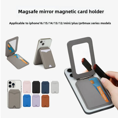 Zonyin Custom logo Magnetic MagSafe Makeup Mirror with Wallet for iPhone Foldable Mirror Card Holder Leather Pocket Mirror
