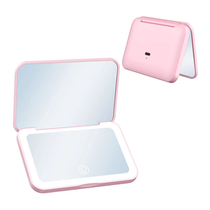Zonyin Custom Logo Double-Side Handheld Makeup Mirror with Lights Travel Compact Portable Folding LED Rechargeable Square Mirror