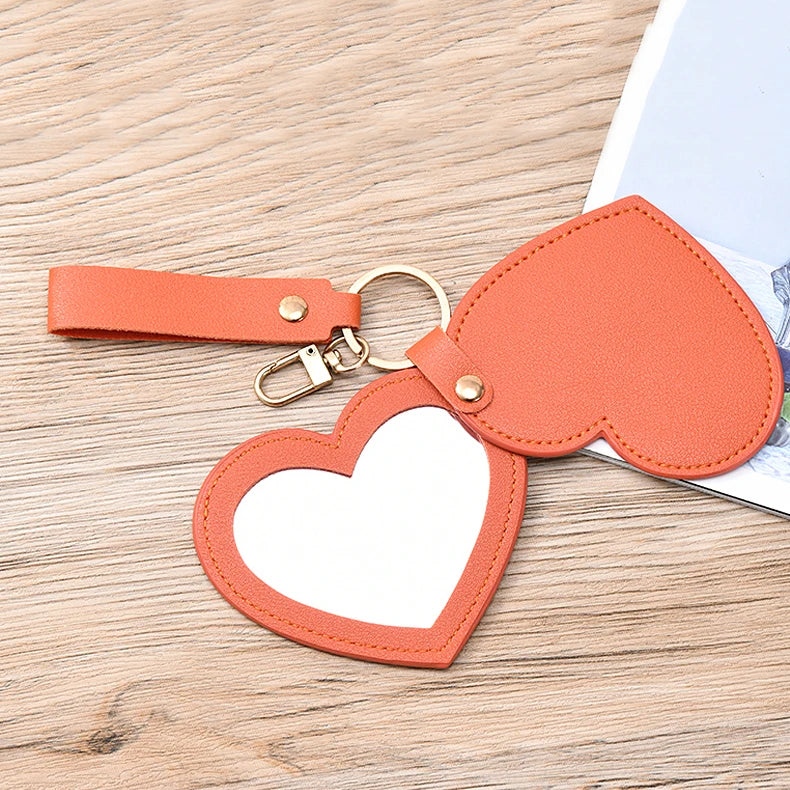 Zonyin Custom Logo Heart Shape Keychain Mirror with Pu Leather Case Portable Cute Small Compact Cosmetic Mirror for Travel