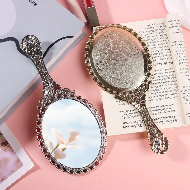 Zonyin Custom Logo Handheld Gold Oval Vanity Mirror Retro Electroplating Personalized Makeup Mirror for Wholesales