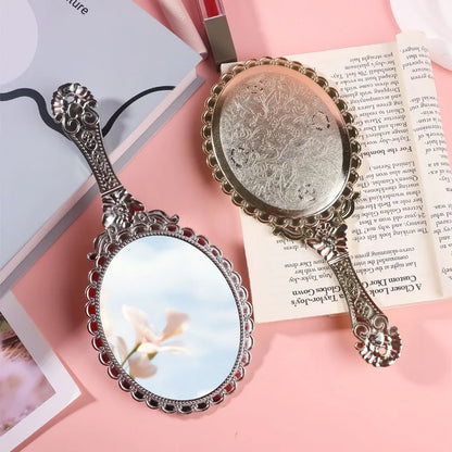 Zonyin Custom Logo Handheld Gold Oval Vanity Mirror Retro Electroplating Personalized Makeup Mirror for Wholesales
