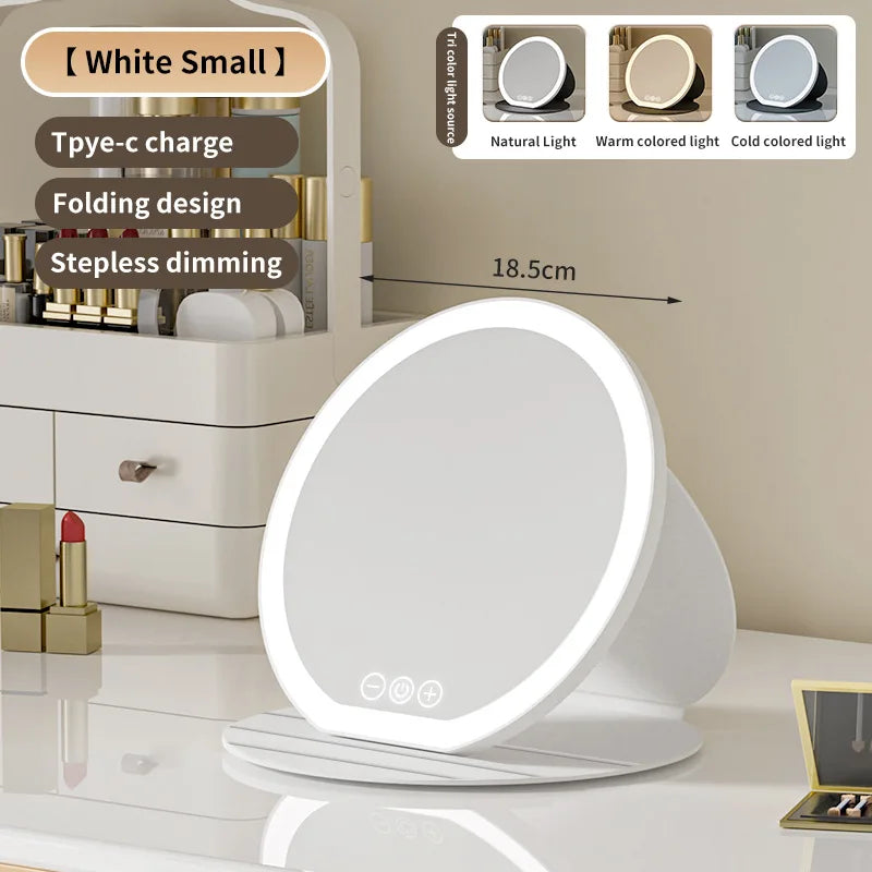 Zonyin Portable LED Cosmetic Mirror with Fill Light Foldable Tabletop Dressing Makeup Mirror for Dormitory or Office Box Packed