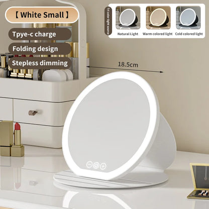 Zonyin Portable LED Cosmetic Mirror with Fill Light Foldable Tabletop Dressing Makeup Mirror for Dormitory or Office Box Packed