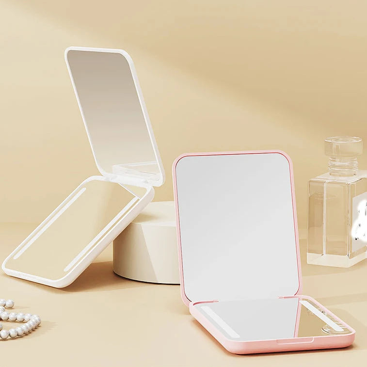 Zonyin Cheap Portable Double-sided ABS LED Compact Travel Pocket Makeup Mirror 1X/2X Magnification Cosmetic Mirror with Light