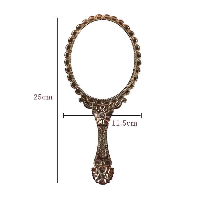 Zonyin Custom Logo Handheld Gold Oval Vanity Mirror Retro Electroplating Personalized Makeup Mirror for Wholesales