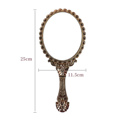 Zonyin Custom Logo Handheld Gold Oval Vanity Mirror Retro Electroplating Personalized Makeup Mirror for Wholesales