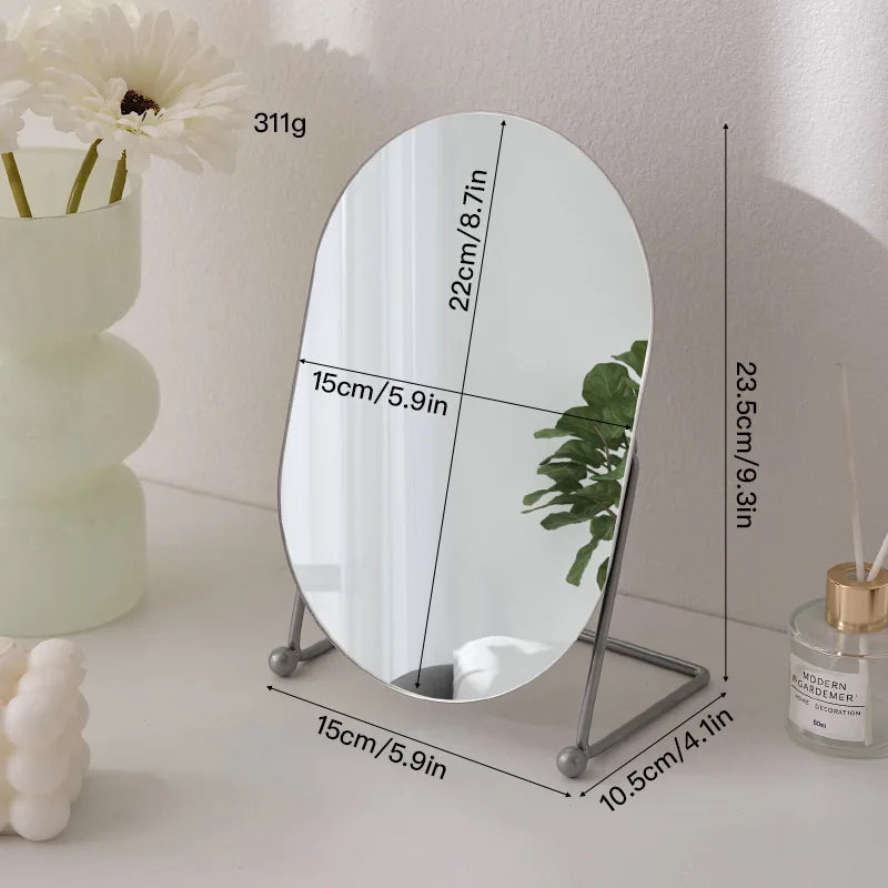 Zonyin Desktop Oval Rotating 360 Makeup Mirror Ins Style Dressing Table Mirror High Aesthetic Bedroom Vanity Mirror