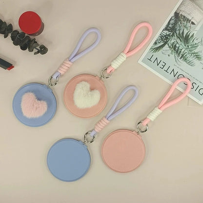 Zonyin New Design Cute Pink Double Sided Round Small Pocket Mirror 1x 2x Magnifying Compact Mirror With Pu Leather Hanging Rope