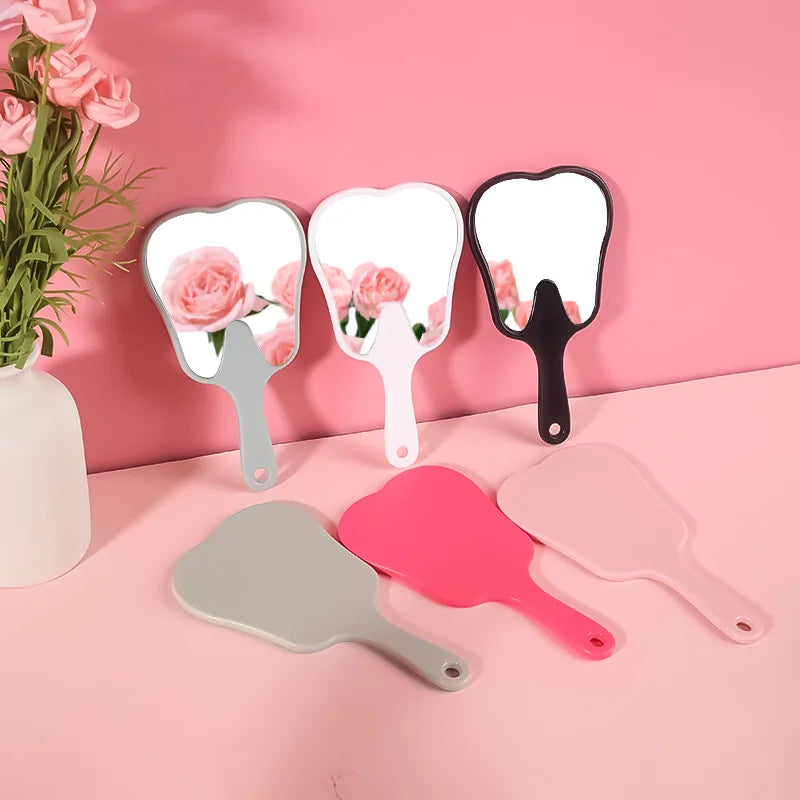 Zonyin Custom Logo Small Plastic Cute Tooth Shape Handheld Mirror Portable Compact Small Vintage Pocket Mirror for Gift