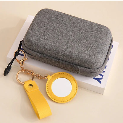 Zonyin Fashion PU Leather Makeup Mirror Bag Key Chain Flower Promotional Gifts Portable Pocket Mirror Heart Mirror With Key Ring