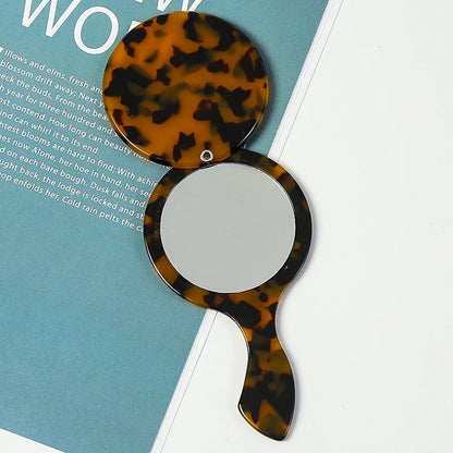 Zonyin Wholesale Custom Portable Handheld Makeup Small Mirror Leopard Pattern Round Rotary Cover Style Acetate Cosmetic Mirror