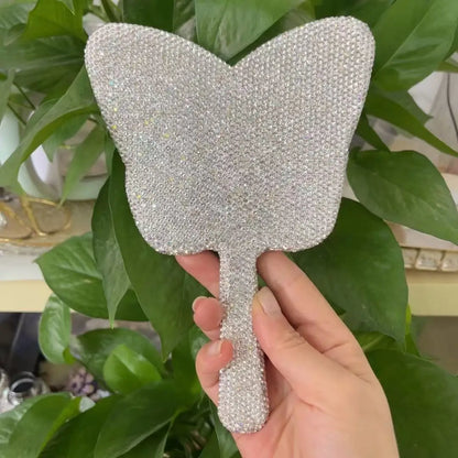 Zonyin Wholesale Diamond Portable Makeup Mirror Custom butterfly Small Handheld Mirror Silver Pocket Hand Held Mirror for Girls