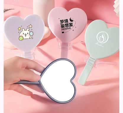 Zonyin Wholesale  Customized Logo Single-Sided Portable Handheld Makeup Mirror Plastic Heart-Shaped Cosmetic Mirror Personalized