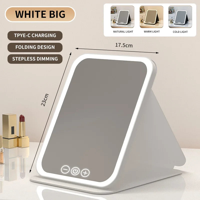 Zonyin Hot Selling LED Light Cosmetic Mirror Portable Folding Desktop Vanity Mirror Foldable Desktop Makeup Mirror for Women