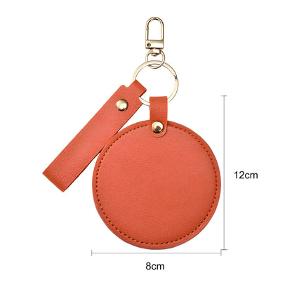 Zonyin LOW MOQ Customized Logo Round Pocket Cosmetic Mirror Pu Leather Portable Small Compact Makeup Mirror with Keychain