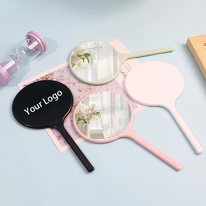 Zonyin Custom Logo Small Handheld Makeup Mirror ABS Plastic Handle Compact Cosmetic Mirror for Women Personalization Feature