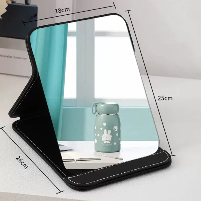 Zonyin Hot Sales Big Black White Pink Folding Travel Mirror PU Portable Adjustable Rectangular Large Vanity Mirror for Travel