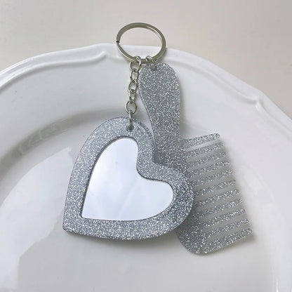 Zonyin Customized Personalized Glitter Sequin Car Keychain Bag Love Mini Acetate Makeup Mirror Heart DIY Car Hanging Accessories
