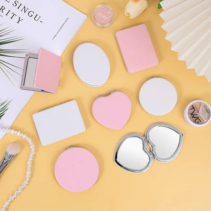 Zonyin Wholesale Private Label Heart Shape Pocket Mirror Double-Side Pu Portable Compact Travel Size Cosmetic Heart Mirror